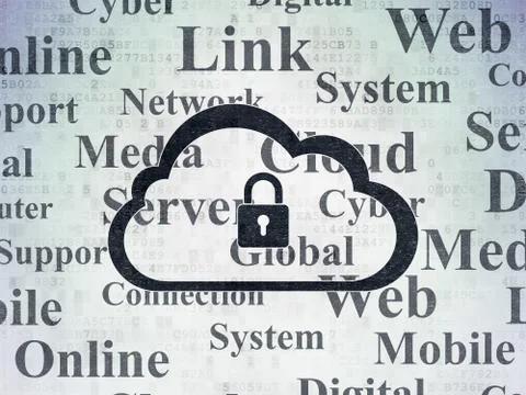 Cloud networking concept: Cloud With Padlock on Digital Data Paper background Illustrazione stock