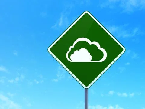 Cloud networking concept: Cloud on road sign background Stock Illustration