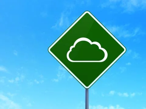 Cloud networking concept: Cloud on road sign background Illustrazione stock