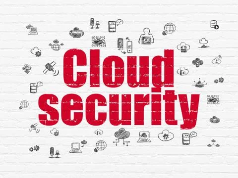 Cloud networking concept: Cloud Security on wall background Stock Illustration