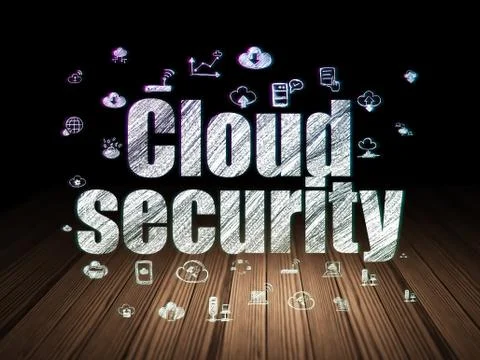 Cloud networking concept: Cloud Security in grunge dark room Stock Illustration