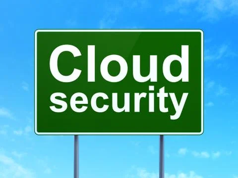 Cloud networking concept: Cloud Security on road sign background Illustrazione stock