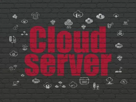 Cloud networking concept: Cloud Server on wall background Illustrazione stock