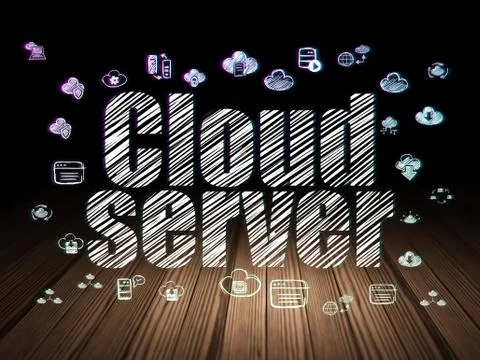 Cloud networking concept: Cloud Server in grunge dark room Stock Illustration