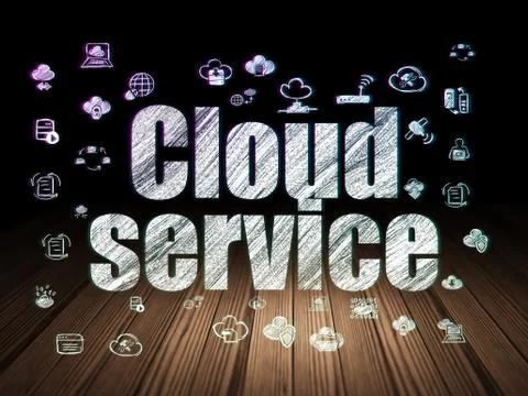 Cloud networking concept: Cloud Service in grunge dark room Stock Illustration