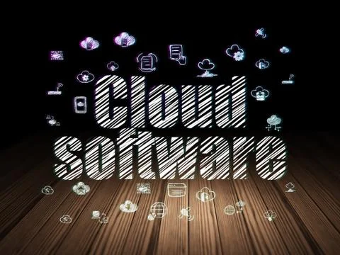 Cloud networking concept: Cloud Software in grunge dark room Stock Illustration