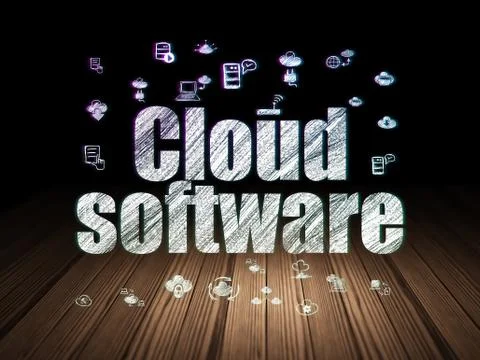 Cloud networking concept: Cloud Software in grunge dark room Illustrazione stock