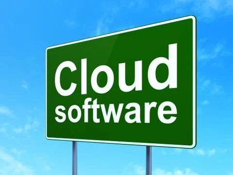 Cloud networking concept: Cloud Software on road sign background Illustrazione stock