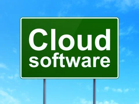 Cloud networking concept: Cloud Software on road sign background Stock Illustration