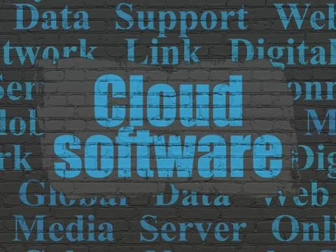 Cloud networking concept: Cloud Software on wall background Illustrazione stock