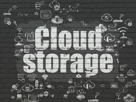 Cloud networking concept: Cloud Storage on wall background Illustrazione stock