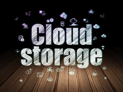 Cloud networking concept: Cloud Storage in grunge dark room Illustrazione stock