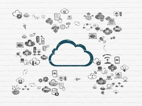 Cloud networking concept: Cloud on wall background Stock Illustration