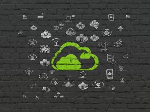 Cloud networking concept: Cloud on wall background Stock Illustration