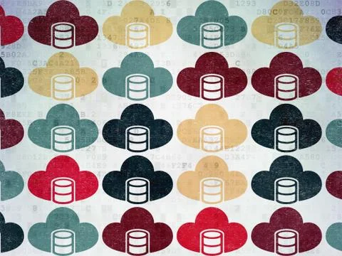 Cloud networking concept: Database With Cloud icons on Digital Paper background イラスト素材