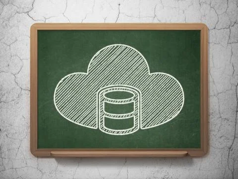 Cloud networking concept: Database With Cloud on chalkboard background Illustrazione stock