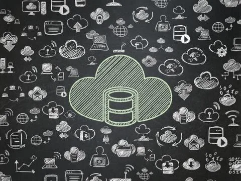 Cloud networking concept: Database With Cloud on School board background Illustrazione stock