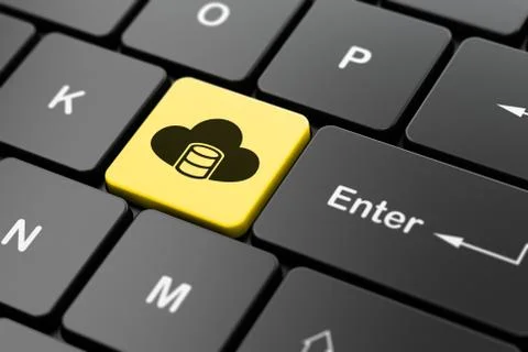 Cloud networking concept: Database With Cloud on computer keyboard background 스톡 일러스트