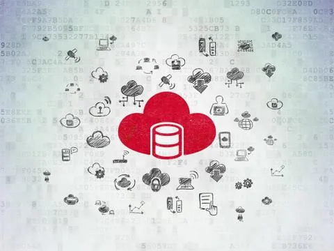 Cloud networking concept: Database With Cloud on Digital Data Paper background Illustrazione stock