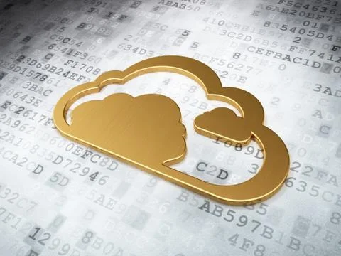 Cloud networking concept: Golden Cloud on digital background Stock Illustration
