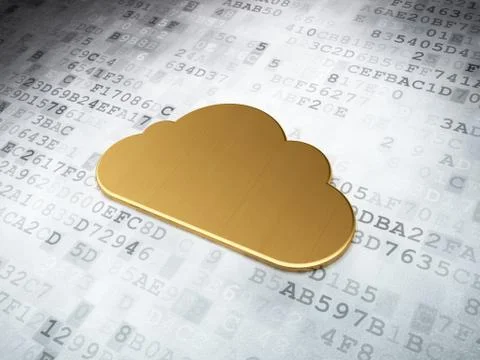 Cloud networking concept: Golden Cloud on digital background Illustrazione stock