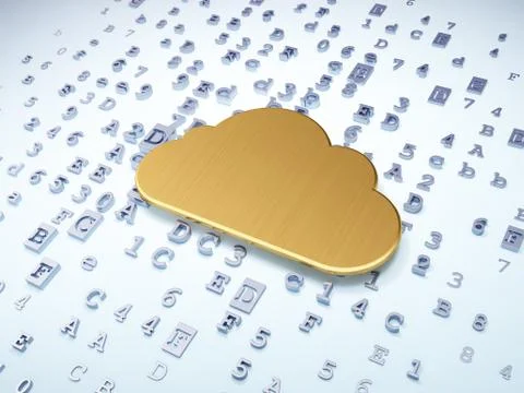 Cloud networking concept: Golden Cloud on digital background 스톡 일러스트