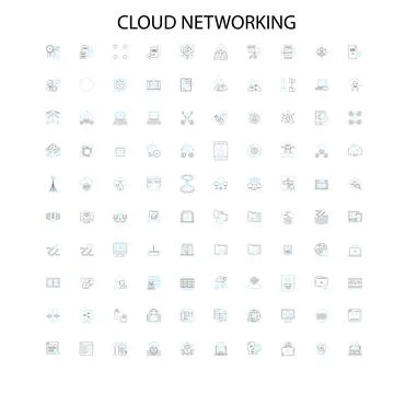 Cloud networking concept icons, signs, outline symbols, concept linear Stock Illustration