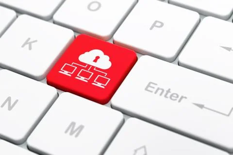 Cloud networking concept: Network on computer keyboard background Ilustração Stock