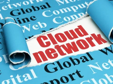 Cloud networking concept: red text Cloud Network under the piece of  torn paper イラスト素材