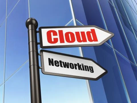 Cloud networking concept: sign Cloud Networking on Building background Ilustración de archivo