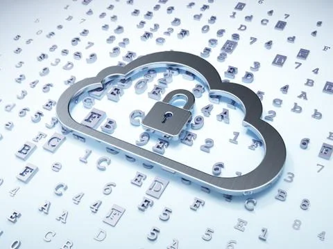 Cloud networking concept: Silver Cloud With Padlock on digital b Stock Illustration