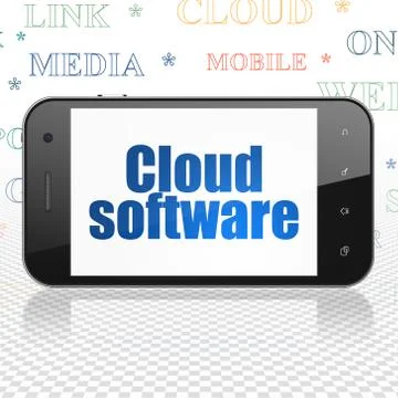 Cloud networking concept: Smartphone with Cloud Software on display Illustrazione stock