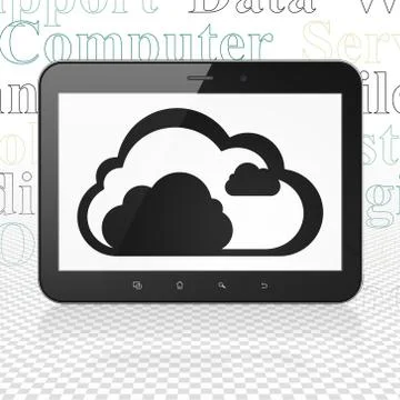 Cloud networking concept: Tablet Computer with Cloud on display Illustrazione stock