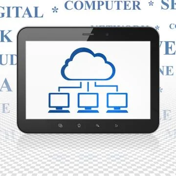 Cloud networking concept: Tablet Computer with Cloud Network on display Stock Illustration