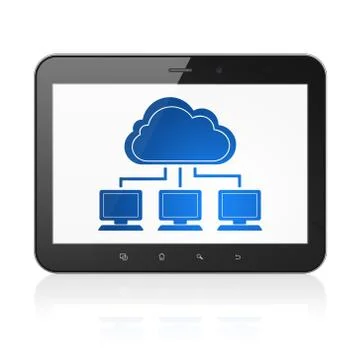 Cloud networking concept: Tablet Computer with Cloud Network on display Stock Illustration
