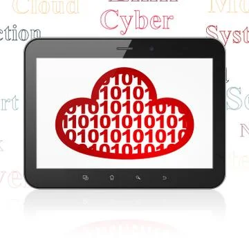 Cloud networking concept: Tablet Computer with Cloud With Code on display 스톡 일러스트