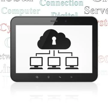 Cloud networking concept: Tablet Computer with Cloud Network on display Stock-Illustration