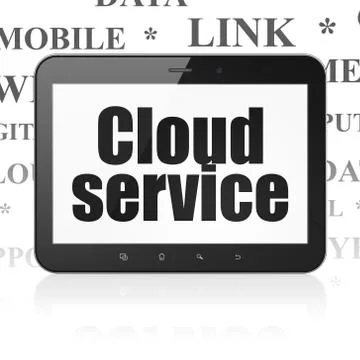 Cloud networking concept: Tablet Computer with Cloud Service on display Stock Illustration
