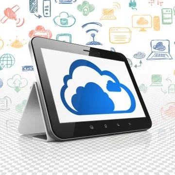 Cloud networking concept: Tablet Computer with Cloud on display Stock Illustration