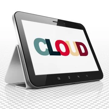 Cloud networking concept: Tablet Computer with Cloud on  display Illustrazione stock