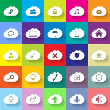 Cloud networking flat icon set of 25 Stock Illustration