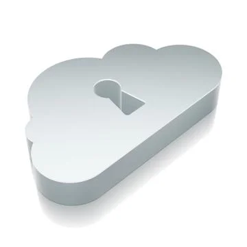 Cloud networking icon: 3d metallic Cloud With Keyhole with reflection, vector Stock Illustration