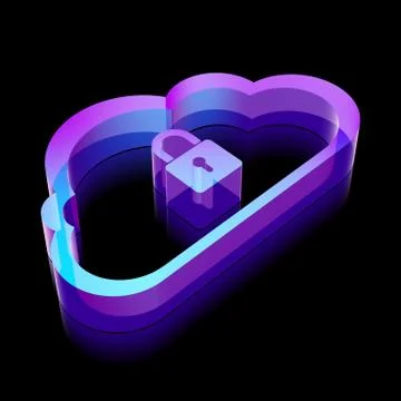Cloud networking icon: 3d neon glowing Cloud With Padlock made of glass, vector イラスト素材