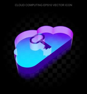 Cloud networking icon: 3d neon glowing Cloud With Key made of glass, EPS 10 Illustrazione stock