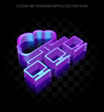 Cloud networking icon: 3d neon glowing Cloud Network made of glass, EPS 10 스톡 일러스트