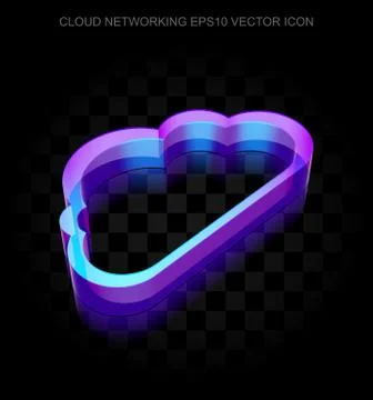 Cloud networking icon: 3d neon glowing Cloud made of glass, EPS 10 vector Stock Illustration