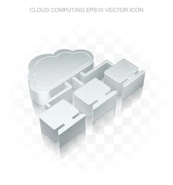 Cloud networking icon: Flat metallic 3d Cloud Network, transparent shadow EPS 10 Stock Illustration