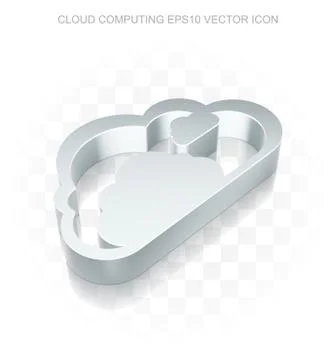 Cloud networking icon: Flat metallic 3d Cloud, transparent shadow, EPS 10 vector 스톡 일러스트