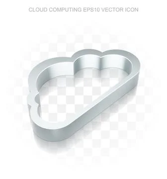 Cloud networking icon: Flat metallic 3d Cloud, transparent shadow, EPS 10 vector Stock Illustration