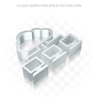 Cloud networking icon: Flat metallic 3d Cloud Network, transparent shadow EPS 10 Illustrazione stock